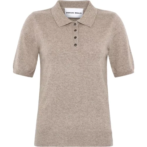 Kaschmir Poloshirt Dunkles Taupe , Damen, Größe: L - Emerson Renaldi - Modalova