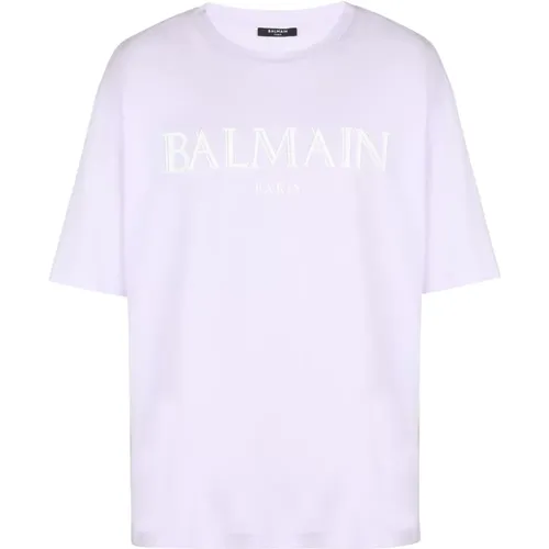 Oversized T-shirt with rubber Roman logo , male, Sizes: S - Balmain - Modalova