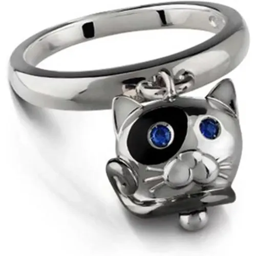 Bell Shape Silver Ring with Black Enamel and Blue Sapphires , female, Sizes: 51 MM - Chantecler - Modalova