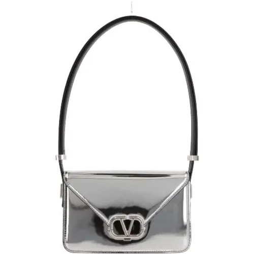Silver Laminate Shoulder Bag with VLogo Detail , female, Sizes: ONE SIZE - Valentino Garavani - Modalova