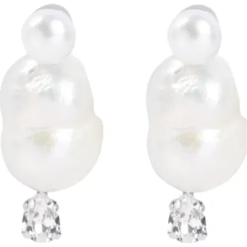 Weiße Perlenohrringe mit Kristallverzierung , Damen, Größe: ONE Size - Simone Rocha - Modalova