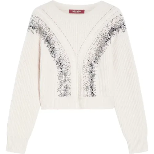 Weiße Woll-Cropped-Sweater mit Spiegelstickerei , Damen, Größe: S - Max Mara Studio - Modalova