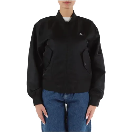 Technical fabric bomber jacket with logo patch , female, Sizes: L, S, M, XL, XS - Calvin Klein Jeans - Modalova