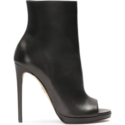 Schwarze Leder-Peep-Toe-Stiefel mit Reißverschluss , Damen, Größe: 35 EU - Kazar - Modalova