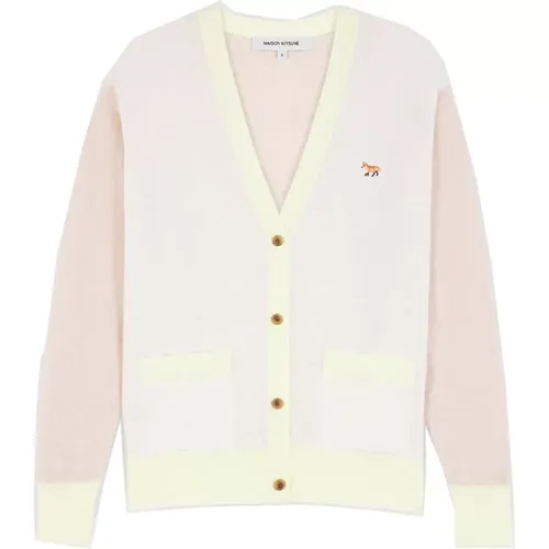 Color Block Merino Wool Cardigan Sweater , female, Sizes: L, S, XS, M - Maison Kitsuné - Modalova