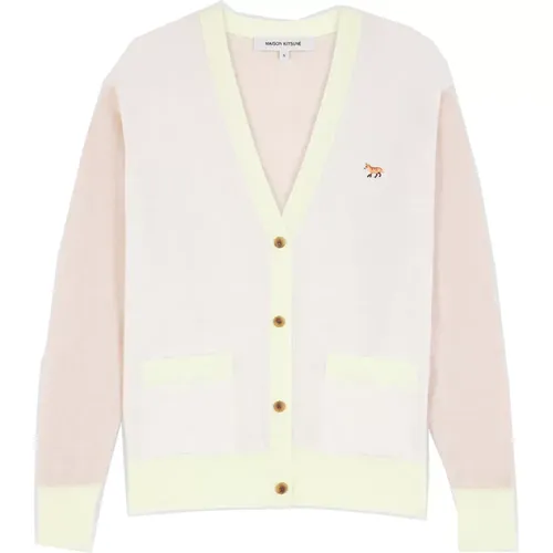 Color Block Merino Wool Cardigan Sweater , female, Sizes: M - Maison Kitsuné - Modalova