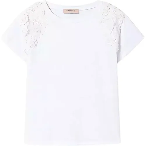 Blumen Patch T-shirt Weiß , Damen, Größe: M - Twinset - Modalova