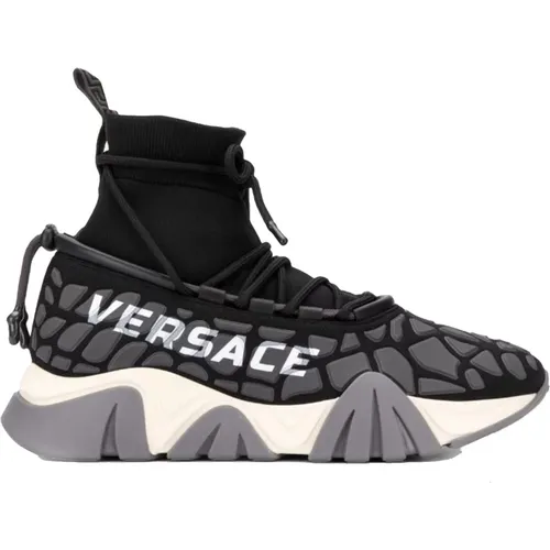 Drawstring Sneakers Lace Detailing Relief Logo , male, Sizes: 11 UK - Versace - Modalova