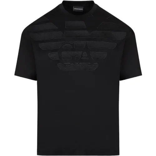 Short Sleeve T-Shirt with Embroidered Eagle Logo , male, Sizes: L, XL - Emporio Armani - Modalova