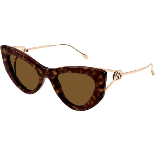 Stylish Cateye Sunglasses in Havana Tortoise , female, Sizes: M - Gucci - Modalova