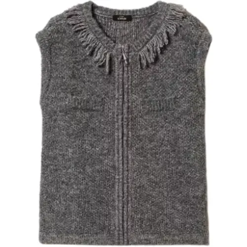 Grauer Fringed Zip Sweater , Damen, Größe: S - Twinset - Modalova