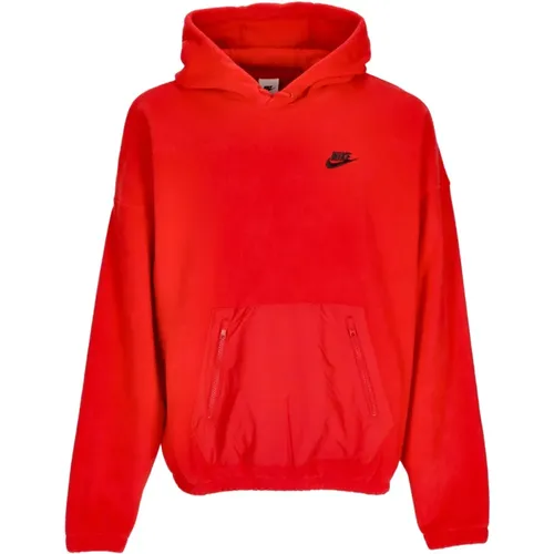 Rot/Schwarzer Fleece-Polar-Hoodie , Herren, Größe: XL - Nike - Modalova
