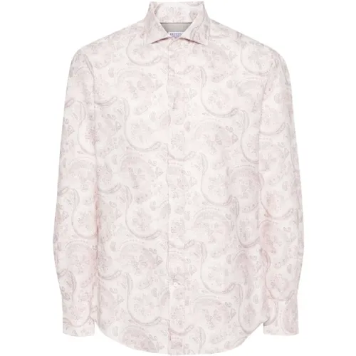Pink Cashmere Print Shirt , male, Sizes: XL, M, S - BRUNELLO CUCINELLI - Modalova