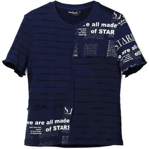 Blau Bedrucktes T-Shirt für Frauen , Damen, Größe: XL - Desigual - Modalova