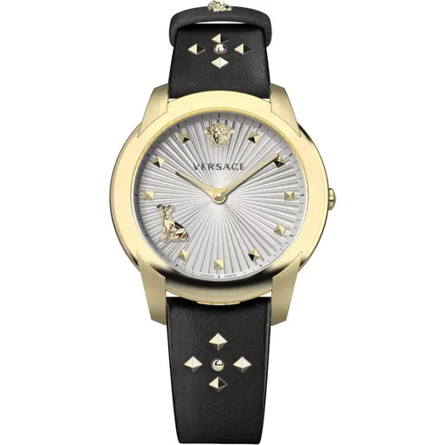 Audrey Leather Bracelet Watch with Gold Studs , female, Sizes: ONE SIZE - Versace - Modalova