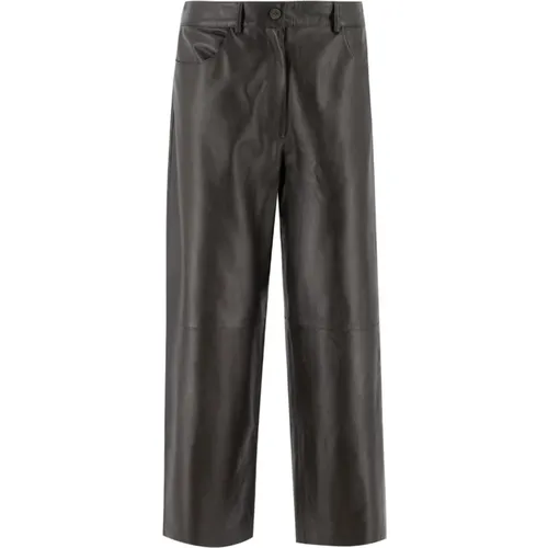 Wide-leg leather trousers for urban style , female, Sizes: S, M - Antonelli Firenze - Modalova