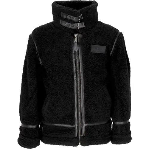 Schwarze Teddy Sherpa Jacke mit Hohem Kragen , Herren, Größe: S - alpha industries - Modalova