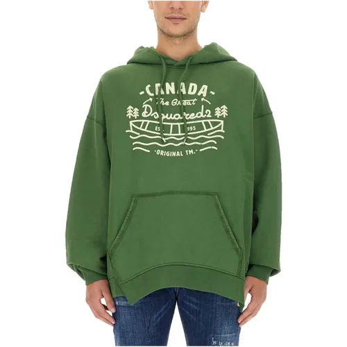 Logo Oversize Baumwoll-Sweatshirt Hergestellt in Italien , Herren, Größe: L - Dsquared2 - Modalova