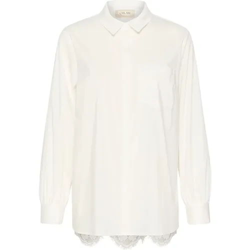 Weiße Bluse mit Puffärmeln und Spitzenpanel , Damen, Größe: XS - Cream - Modalova