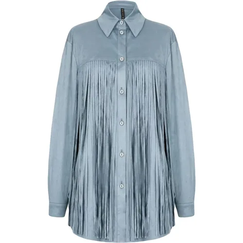Fringe Button-Up Shirt , female, Sizes: S, M - Manila Grace - Modalova