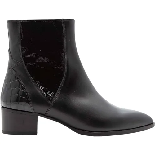 Schwarze Leder-Stiefeletten mit Krokodil-Finish , Damen, Größe: 38 1/2 EU - Pertini - Modalova