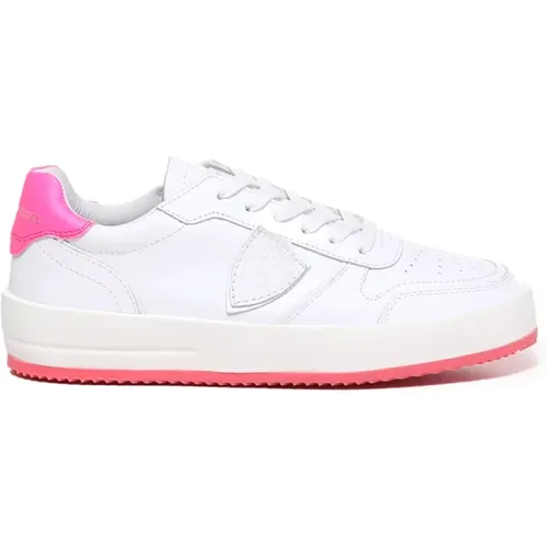 Weiße und Rosa Sneakers mit Logo , Damen, Größe: 38 EU - Philippe Model - Modalova