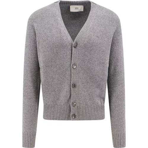 Grey Knitwear V-Neck Long Sleeve , male, Sizes: L, XL - Ami Paris - Modalova