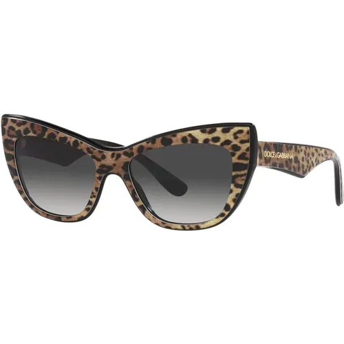 Leopard Cat-eye Sunglasses with Gradient Grey Lenses , female, Sizes: 54 MM - Dolce & Gabbana - Modalova