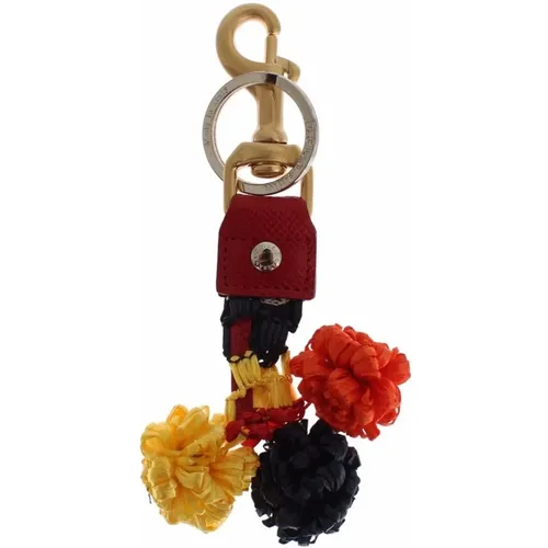 Raffia Leder Schlüsselanhänger mit Metallverzierungen , Damen, Größe: ONE Size - Dolce & Gabbana - Modalova