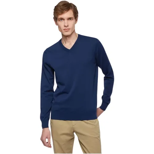 Blauer Baumwoll-V-Ausschnitt Pullover , Herren, Größe: S - Brooks Brothers - Modalova