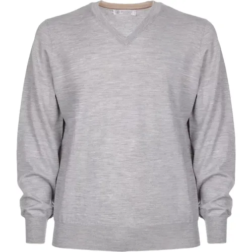 Light Grey Wool Cashmere Sweater , male, Sizes: 3XL - BRUNELLO CUCINELLI - Modalova