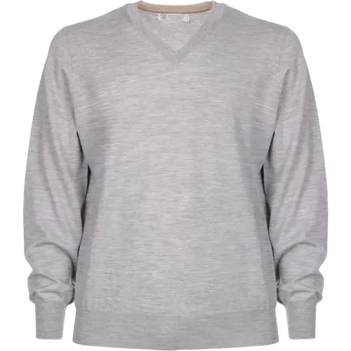 Light Grey Wool Cashmere Sweater , male, Sizes: 3XL, M - BRUNELLO CUCINELLI - Modalova