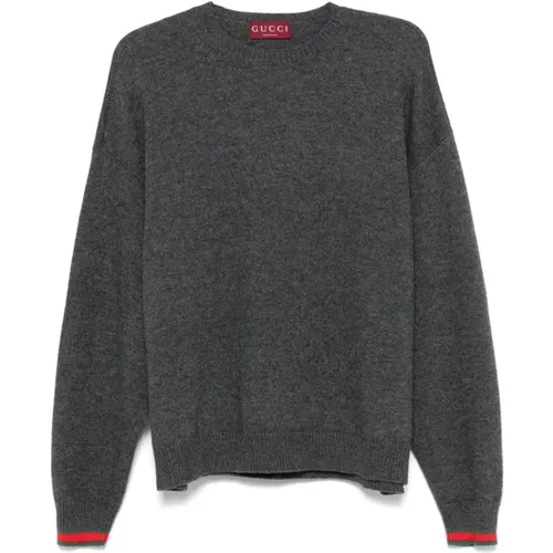 Grauer Woll-Kaschmir-Pullover mit Webstreifen - Gucci - Modalova