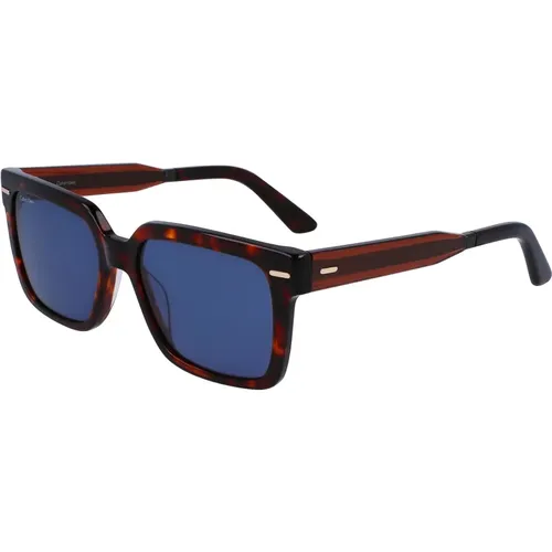 Dunkel Havana/Blau Sonnenbrille , Herren, Größe: 55 MM - Calvin Klein - Modalova