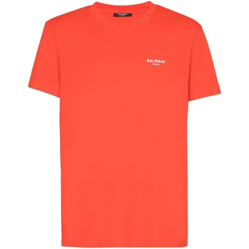 Orange Logo Crew Neck T-shirts and Polos , male, Sizes: L - Balmain - Modalova