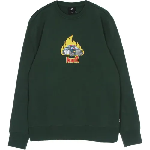 Dunkelgrüner Crewneck Sweatshirt Lange Ärmel - HUF - Modalova