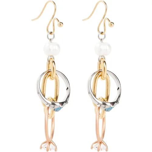 Metallic Chain Crystal Pearl Earrings , female, Sizes: ONE SIZE - Marni - Modalova
