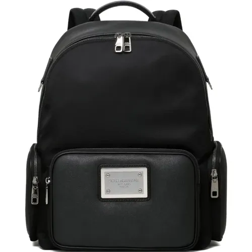 Backpack with Nylon and Calfskin , male, Sizes: ONE SIZE - Dolce & Gabbana - Modalova