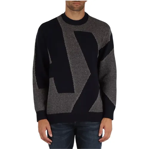 Virgin Wool Logo Pullover Gerippte Bündchen , Herren, Größe: S - Armani Exchange - Modalova