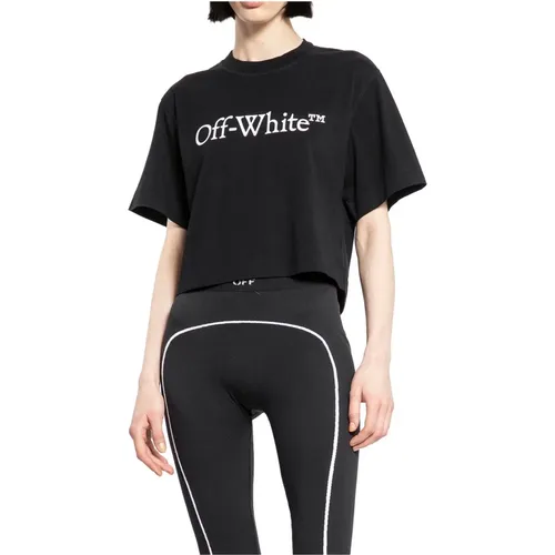 Buchiges Logo Cropped Tee , Damen, Größe: M - Off White - Modalova