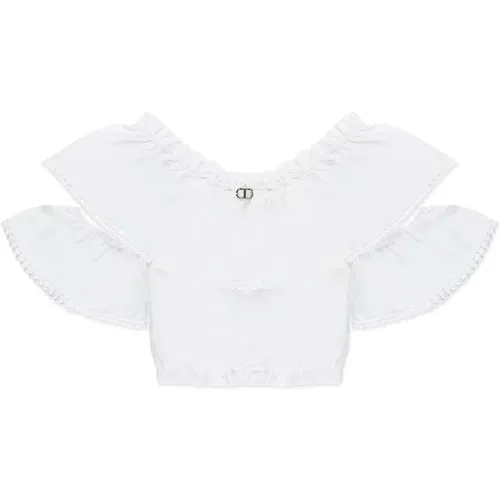 Weiße Baumwollmischung Crop-Bluse , Damen, Größe: 176 CM - Twinset - Modalova