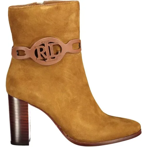 Braune Leder-Stiefeletten mit Reißverschluss , Damen, Größe: 37 EU - Ralph Lauren - Modalova