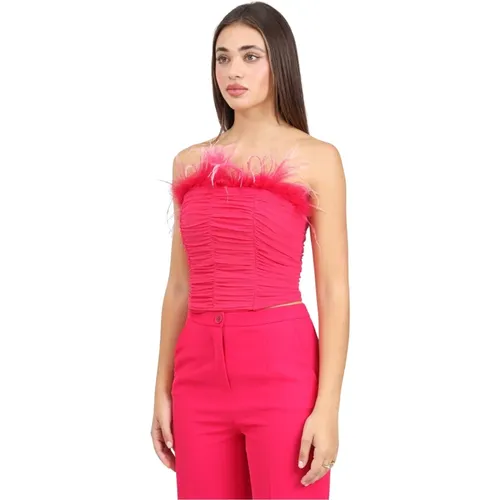 Fuchsia Gerüschtes Top mit Federdetail , Damen, Größe: XS - PATRIZIA PEPE - Modalova