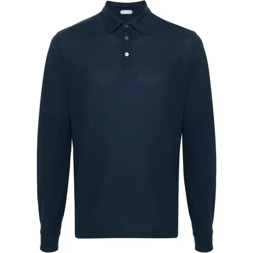 IceCotton Long Sleeve Polo in Navy , male, Sizes: M, 2XL - Zanone - Modalova