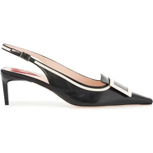 Leather slingback pumps with lacquered buckle , female, Sizes: 4 1/2 UK, 4 UK, 3 1/2 UK, 5 UK - Roger Vivier - Modalova