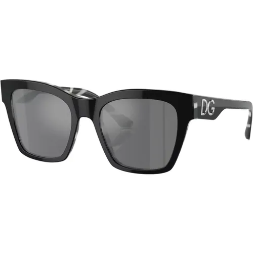 Schwarz/Silber Sonnenbrille Print Family DG 4384 , Damen, Größe: 53 MM - Dolce & Gabbana - Modalova