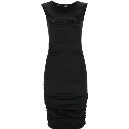 Elegant Sleeveless Logo Dress - Side Ruched Style , female, Sizes: S - Love Moschino - Modalova