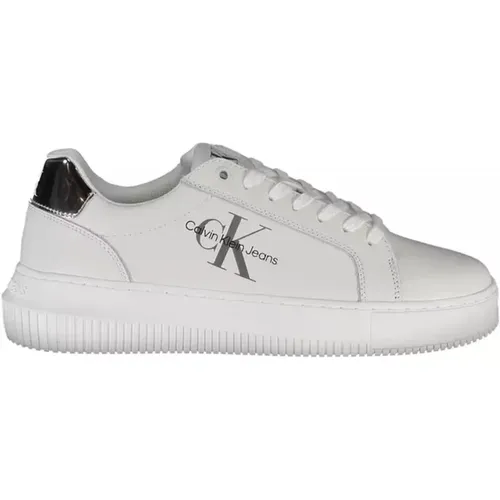 Weißer Polyester-Sneaker mit Kontrastdetails , Damen, Größe: 38 EU - Calvin Klein - Modalova