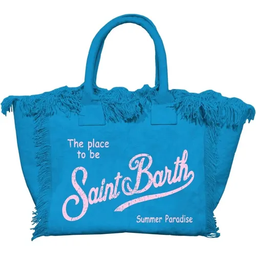 Blaue Colette Canvas Handtasche mit Fransen - MC2 Saint Barth - Modalova