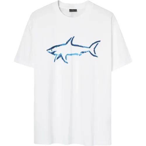 Weißes Bedrucktes T-Shirt , Herren, Größe: L - PAUL & SHARK - Modalova